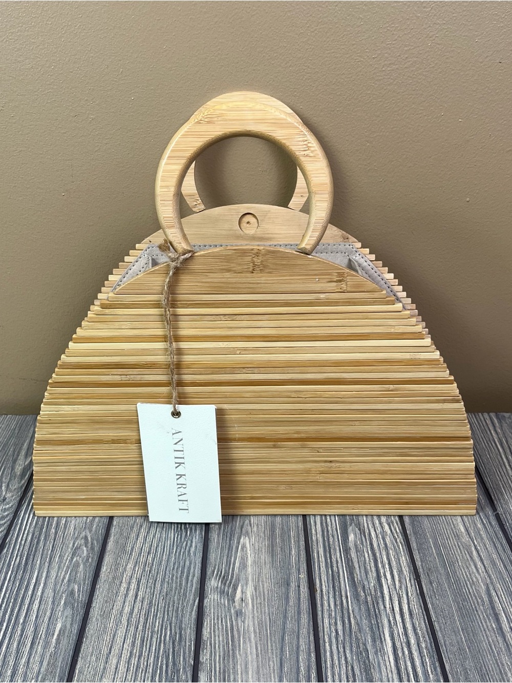 NEW Antik Kraft Bamboo Slat Handbag Purse